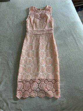 Sleeveless Blush Pink Crochet Lace Midi Dress
